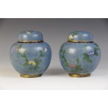 A pair of Chinese cloisonné ginger jars, 20th century, each of compressed globular form and