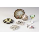 A selection of ladies accessories, to include a silver coloured black and cream enamel circular