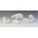 A Royal Copenhagen polar bear group, mid 20th century, naturalistically modelled with one bear