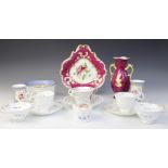 A selection of English floral porcelain wares, 19th century, to include a Chamberlain's Worcester