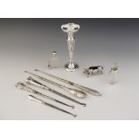 A selection of dressing tableware, to include a George V silver weighted posy vase, Robert Pringle &