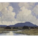 Paul Henry (1877-1958), An Irish landscape with lake, bog and mountains, Print on paper, Signed in