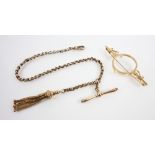 A Victorian Albertina chain, the belcher link chain with tassel drop, lobster claw and T-bar