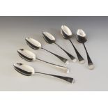 Six George III Old English pattern silver tablespoons, four by John Lias, London 1817, two by