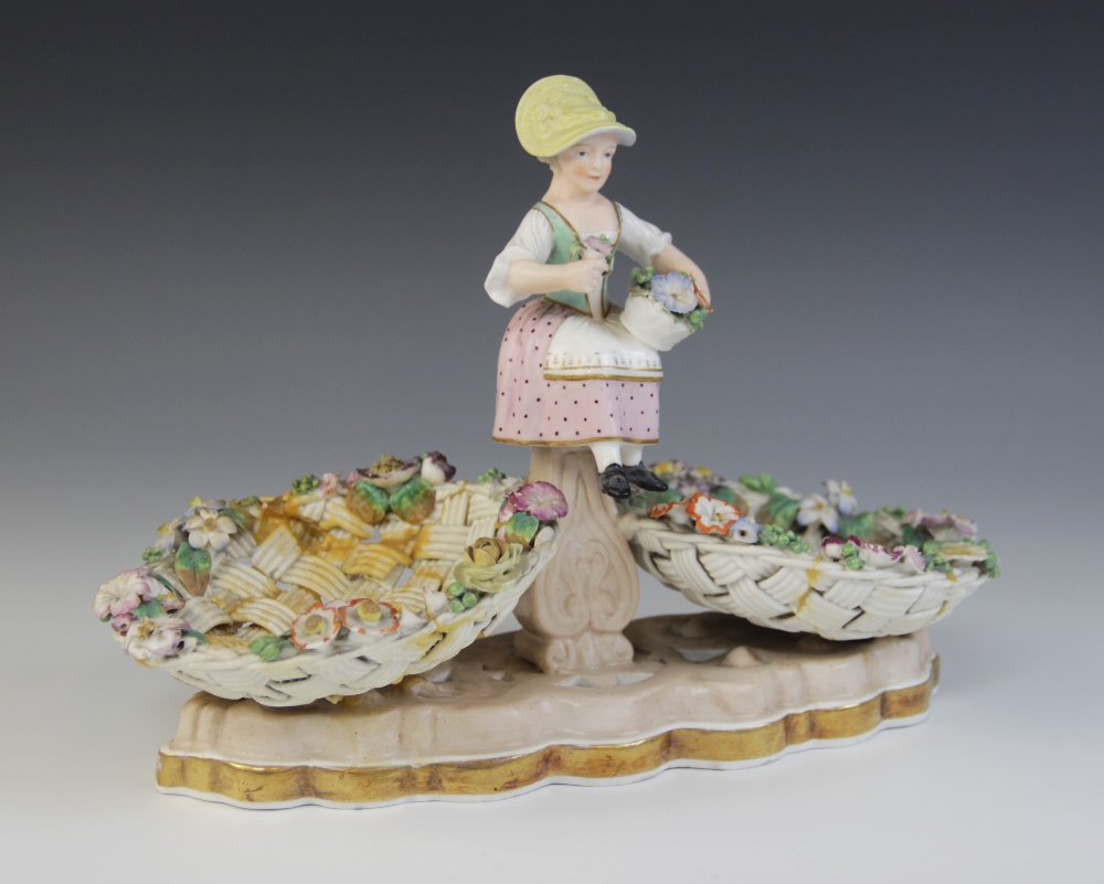 A Stevenson & Hancock Derby figural double potpourri, late 19th century, modelled as two florally