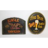 A vintage pub sign for 'THE EAGLE TAVERN', the singled sided wide arched sign with applied relief