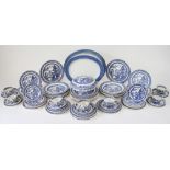 A Wedgwood part dinner service in the 'Willow' pattern, comprising: eight soup plates, twelve side
