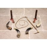 A Swaine of London hunting whip, the horn handle, applied with a metal mount impressed with the