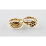 A Victorian 18ct gold knot design ring, marked for Birmingham 1886, ring size O, together with a