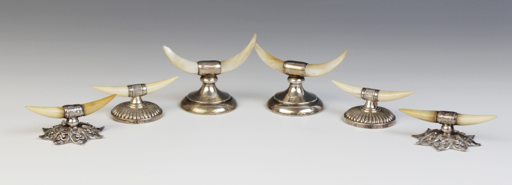 A pair of late Victorian silver mounted horn knife rests, James Dixon & Sons Ltd, Sheffield 1900,