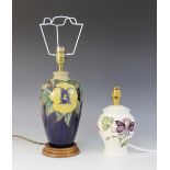 A Moorcroft table lamp, of tapering high shouldered form, decorated in a yellows pansies pattern