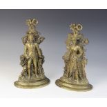 A pair of brass figural door porters, early 20th century, the first cast as a buccaneer with tricorn