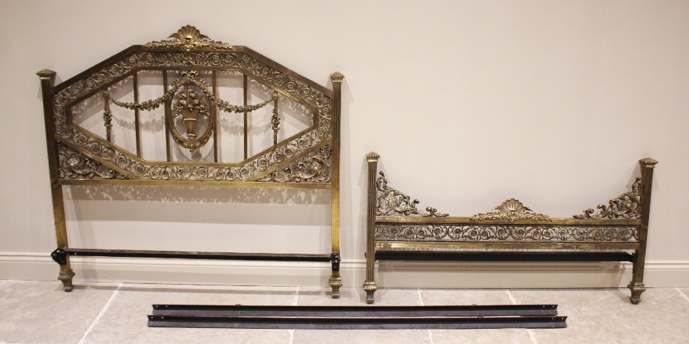 A French Belle Epoque brass three piece bedroom suite, comprising; a dressing table with a shaped - Image 4 of 4