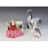 A Karl Ens German porcelain group of storks, green printed maker's marks and impressed '1869' to