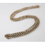 A gold coloured belcher link muff chain, spring ring fastening, unmarked, length approx. 188cm,