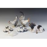 Six Royal Copenhagen farmyard animal models, comprising: a cockerel (model 1025), 19cm high, a