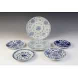 Six assorted Chinese porcelain blue and white plates, 18th century and later, each of shallow