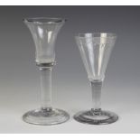 A engraved conical wine or cordial glass, the bowl engraved with a continuous scalloped ozier