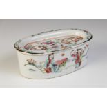 A Chinese Straits porcelain famille rose soap dish/incense burner, 19th century, the oval body