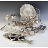 A large collection of silver plated and silver coloured tableware, to include a set of twelve double