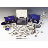 A selection of silver and silver coloured wares, to include a set of five silver spoons, Viner's