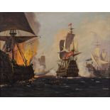 English School (20th century), A Nelsonian sea battle, Oil on board, Unsigned, 29cm x 37cm, Framed