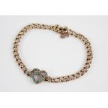 An early 20th century pearl and turquoise set bracelet, comprising a a heart-shaped panel set with