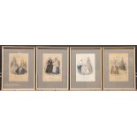 A set of four 'Modes De Paris, Petit Courrier Des Dames' fashion prints, each depicting young ladies