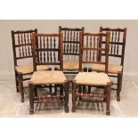 A matched set of ten ash and alder wood Lancashire spindle back dining chairs, early 19th century,
