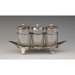A George III silver desk stand, Henry Chawner, London 1792, the navette shaped base with reeded