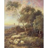Charles Watson (British, late 19th/early 20th century), A shepherd herding sheep through a country