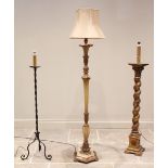 An early 20th century giltwood and gesso standard lamp, of architectural column form, the barley