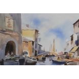 Edward Seago, RWS, RBA (British, 1910-1974), 'Chioggia', a canal scene, Watercolour on paper, Signed