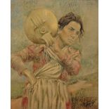 Franco Matania (Italian, 1922-2006), A girl carrying a flagon on her shoulder, Pastel on board,