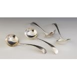Four George V Old English pattern silver ladles by Walker & Hall, Sheffield, two dated 1912, two