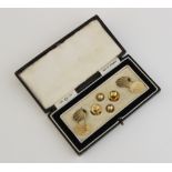 A cased set of 9ct gold cufflinks and dress studs, Owen Powell, Birmingham 1938, each cufflink