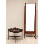 A Victorian mahogany cheval mirror, the rectangular mirrored plate within a plain frame, upon