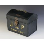A J. Duke Ltd Ironmongers Grimsby tole ware safety deposit box, initialled 'J P' '12.11.60 - 12.11.