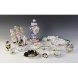 A collection of continental porcelain to include a Meissen porcelain figure of a musician, finely