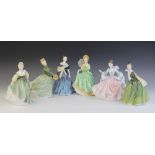 Six Royal Doulton figurines, comprising: HN2805 'Rebecca', HN2946 'Elizabeth', HN2368 'Fleur',