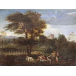 Italian School (18th century), Courting couples in a landscape with sheep, Oil on panel, Unsigned,