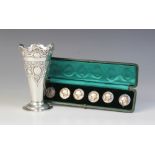 A cased set of six Edwardian silver buttons, Deakin & Francis Ltd, Birmingham 1902, the circular