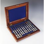 A Victorian canteen of silver handled dessert cutlery, possibly William Beatson & Sons, Sheffield (