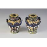 A South African Ardmore Studio pottery cruet set, each piece modelled as a stylised flower head, the