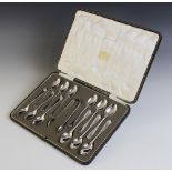 A cased set of twelve George V silver teaspoons, Manoah Rhodes & Sons Ltd, Sheffield 1927, each with