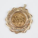 A Victorian sovereign, dated 1892, set to unmarked gold coloured pierced pendant mount, weight 12.