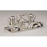 A miniature silver tea service, John Rose, Birmingham 1956, comprising teapot, hot water jug, milk