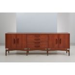 PRODUZIONE SCANDINAVA ANNI â€˜60 Grande credenza bassa in legno di teak composta da due elementi con