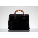 GUCCI, BORSA BAMBOO Borsa Gucci bamboo in cinghiale e pelle scamosciata nera, misura grande,