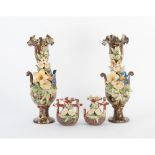 DUE COPPIE DI VASI Coppia vasi e coppia vasetti con anse decorati a finto marmo (rotture). Italia